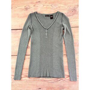 Y2K Moda International Thermal Top Womens M Green Ribbed Fitted Stretch